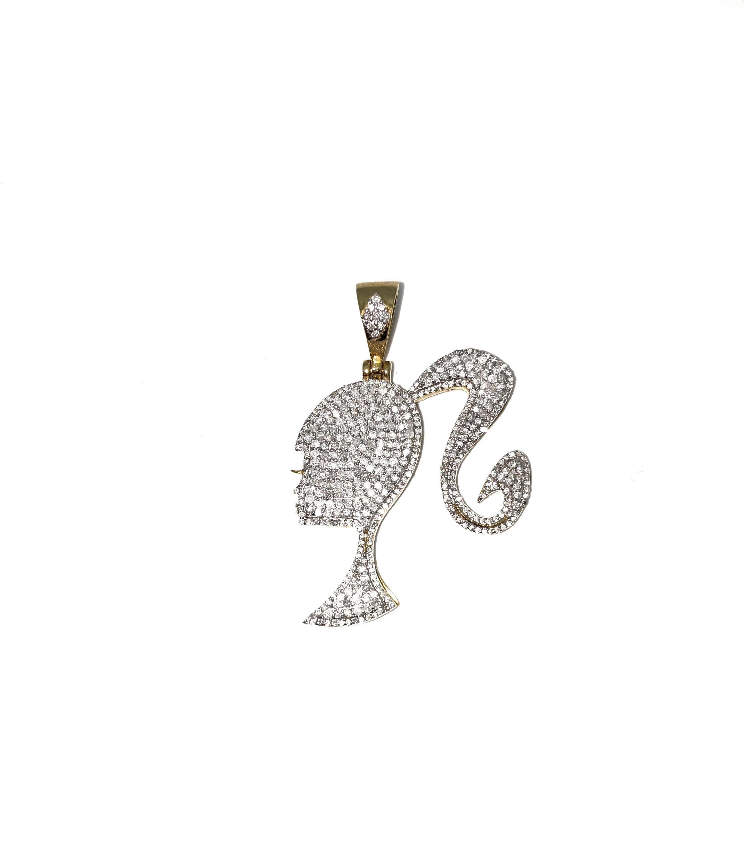 10K Gold and Diamond Barbie Head Pendant DDHD JEWELRY